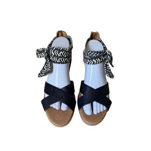 UGG Trina Ankle Tie Espadrille Flat Sandals Navy 8.5